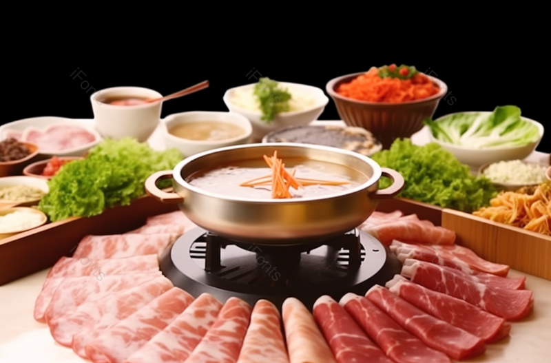 火锅四川火锅肉类蔬菜铁锅蘸料,高清,摄影图,摄影图片,图片大全,摄影图免费下载